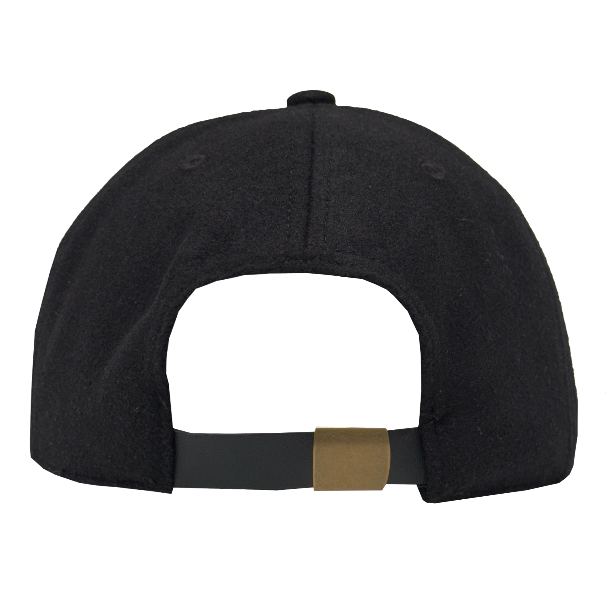 The Oakland Ballers Felt Applique Strapback is a black polyester wool blend cap with a rounded crown, visible stitching, and an unbranded back view. It features a fabric strap and brass-colored clasp for size adjustment.