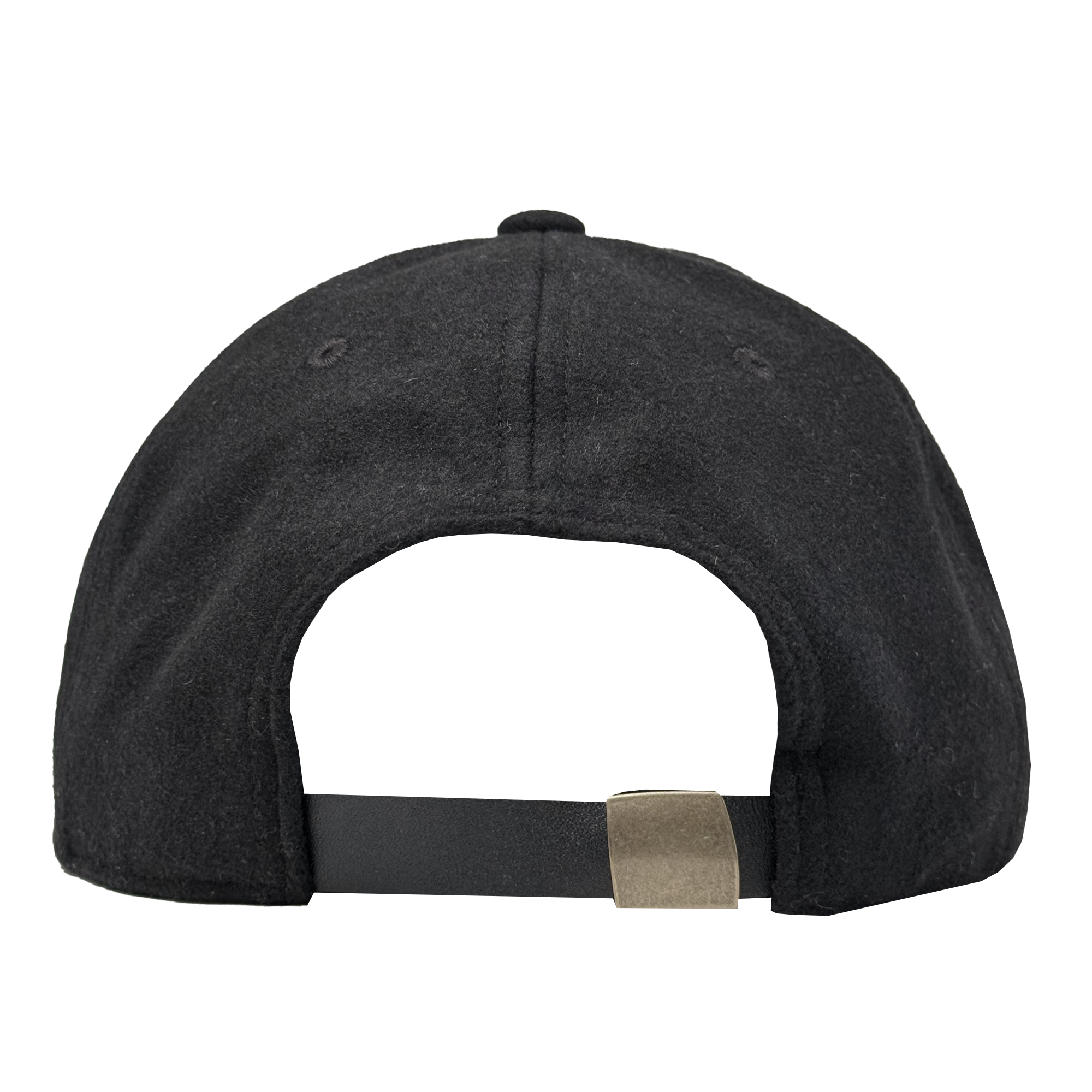 The image shows the back view of the Oakland Ballers B Strapback by Oakland Ballers. This black cap features an adjustable strapback with a metallic buckle, two eyelet holes on each side, and soft, slightly textured fabric.