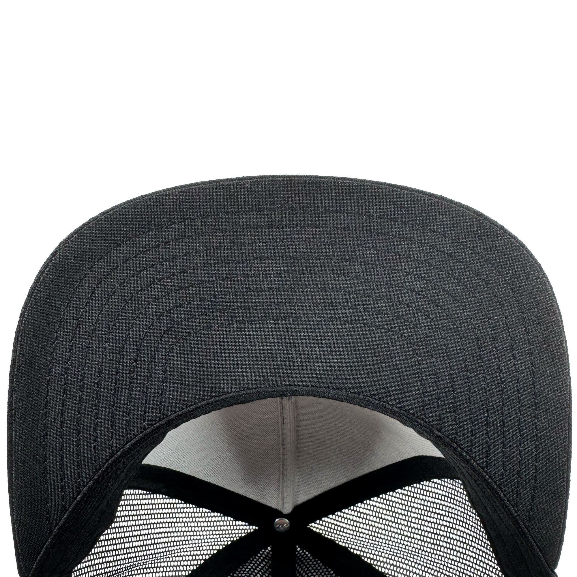 The Oakland Ballers Classic Curved Visor Trucker, shown from above with a curved bill and black mesh back, highlights visible brim stitching—ideal for any Oakland Ballers or Pioneer League fan.