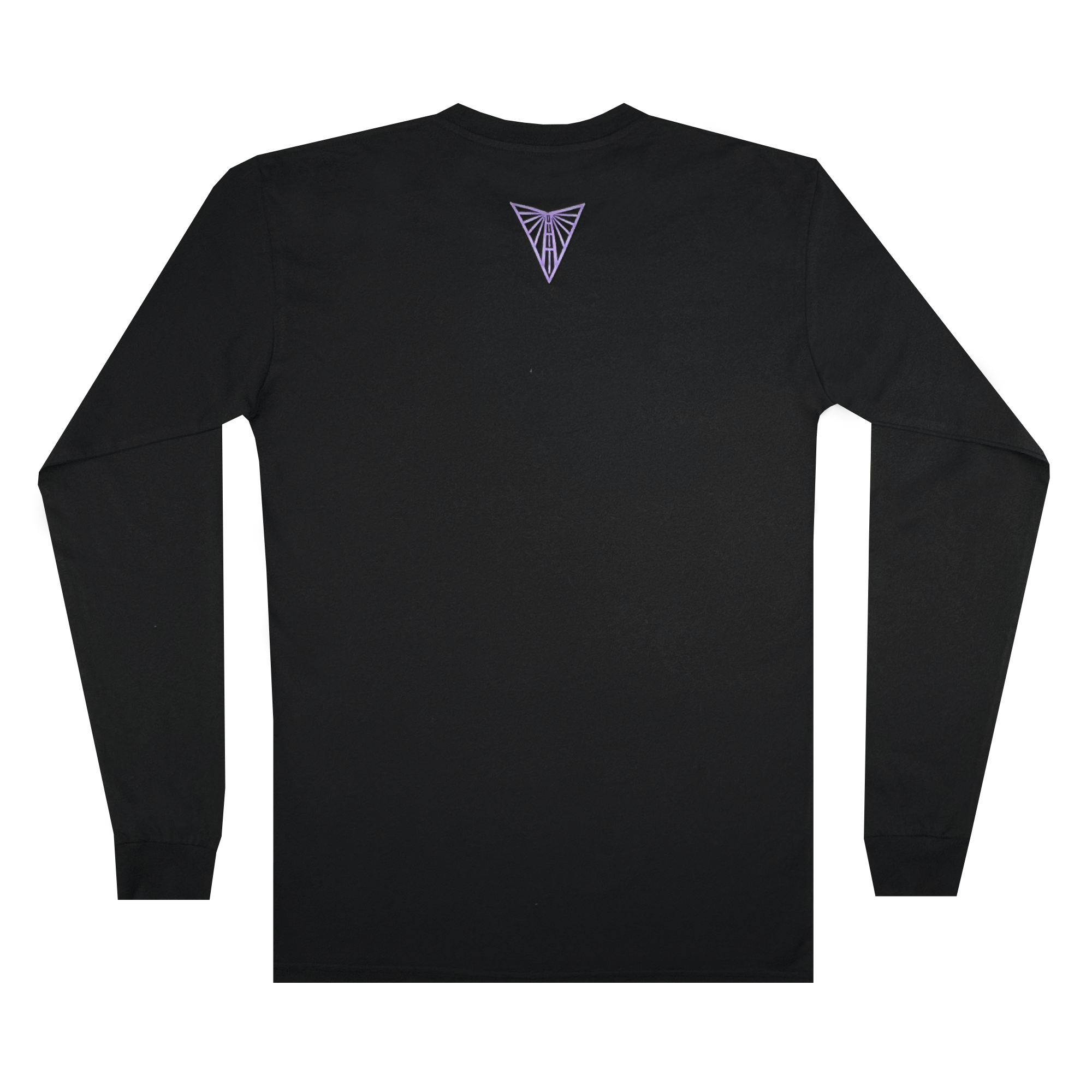 The GSV Golden State Valkyries Balloons LS Tee is a black cotton long-sleeve shirt shown from the back, with a small geometric purple and white triangle logo below the collar and no other designs or text.