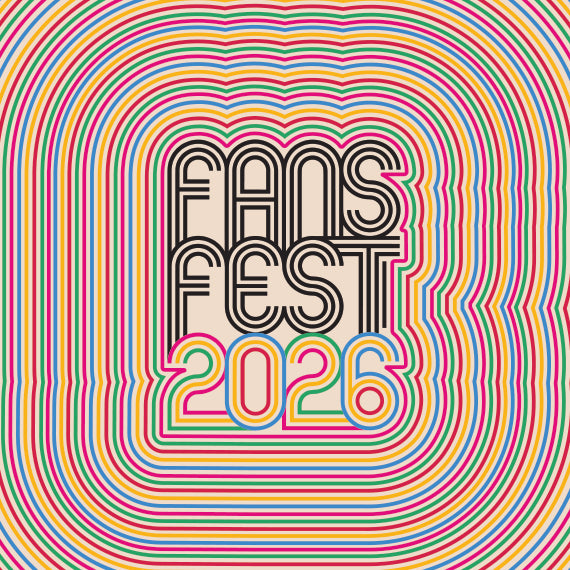 Fans Fest 2026 Sponsorship by Oakland68s features “Fans Fest 2026” in retro black font on a cream background with wavy, rainbow concentric lines and a vibrant "2026" outlined in rainbow colors, celebrating Oakland sports.