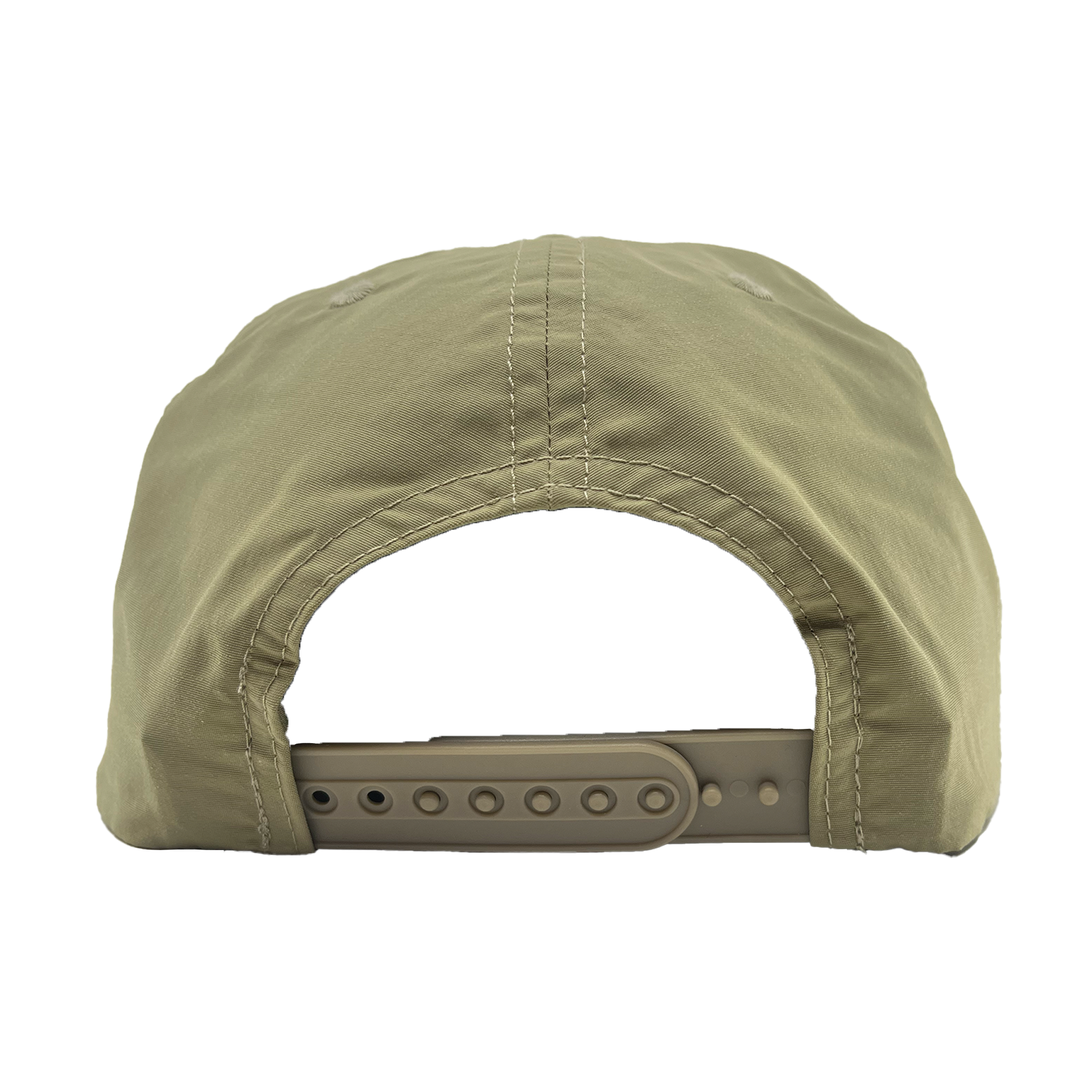 The Hiero Classic Camo Logo Hat by Other is a khaki snapback cap shown from the back with visible stitching and an adjustable plastic closure, set against a plain white background. Its classic style suits any hip-hop crew.