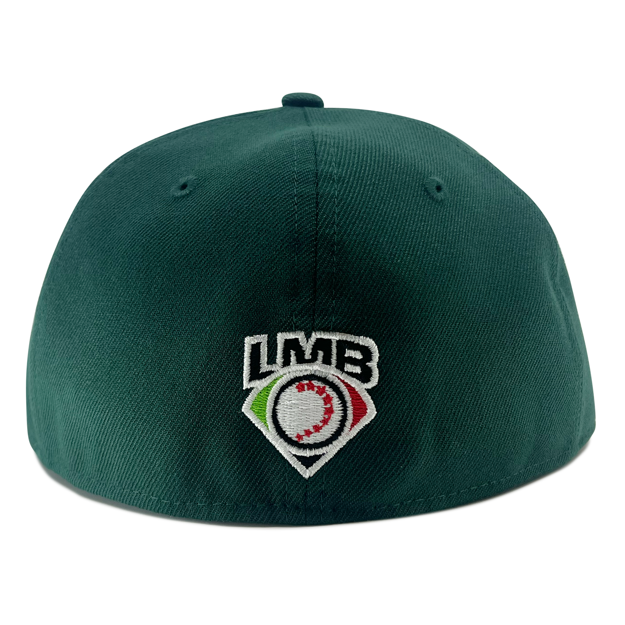 A New Era Pericos 59FIFTY cap from Retail Vendors is displayed from the back, showcasing a dark green 59FIFTY fitted design. The Liga Mexicana de Béisbol (LMB) logo is embroidered on the reverse side, featuring a baseball in the center with green and red shading within a home plate outline. The image appears against a plain white background.