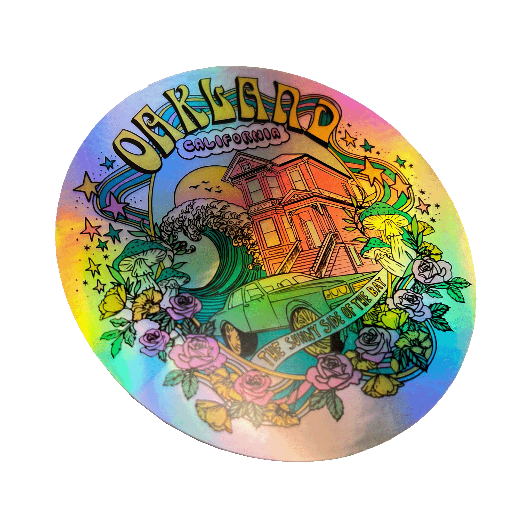 Angled Oakland Dream Holographic Sticker