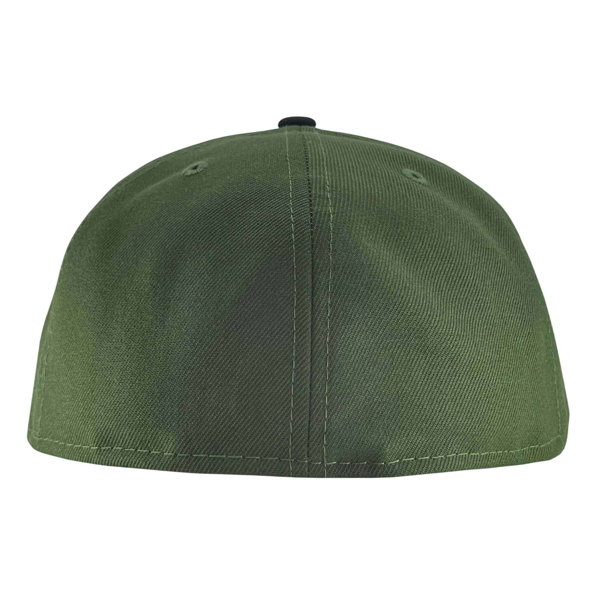 Back view of a plain, green New Era Official 59FIFTY Fitted Cap by Other against a white background. The cap features visible seams, a small top button, two stitched eyelets, and lacks any visible branding or adjustment strap.