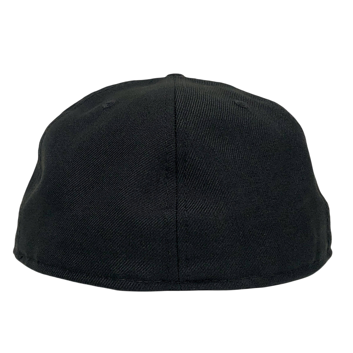 A close-up view of the back of a plain black New Era OAK 59FIFTY Fitted Cap by Other is shown against a white background. The cap features no visible logos, designs, or fasteners, and the fabric has a subtle twill texture with simple stitching. This understated style reflects the classic 59FIFTY fitted design.