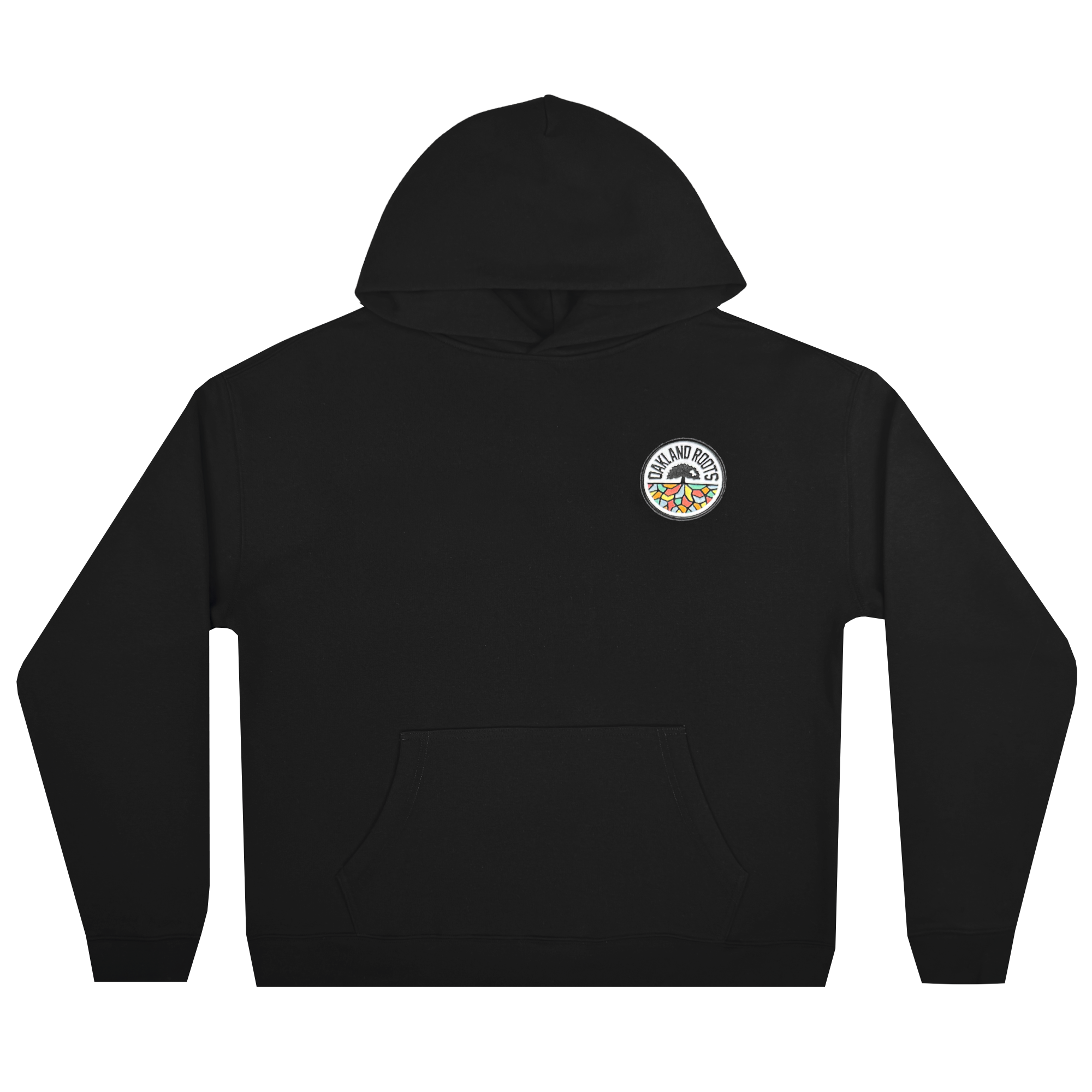 The Oakland Roots SC Logo Premium Hoodie by Oakland Roots SC is a black sweatshirt with a front pocket and a small left-chest logo. Perfect for Sports Club fans who love minimalist hoodies inspired by the classic Oakland Roots style.