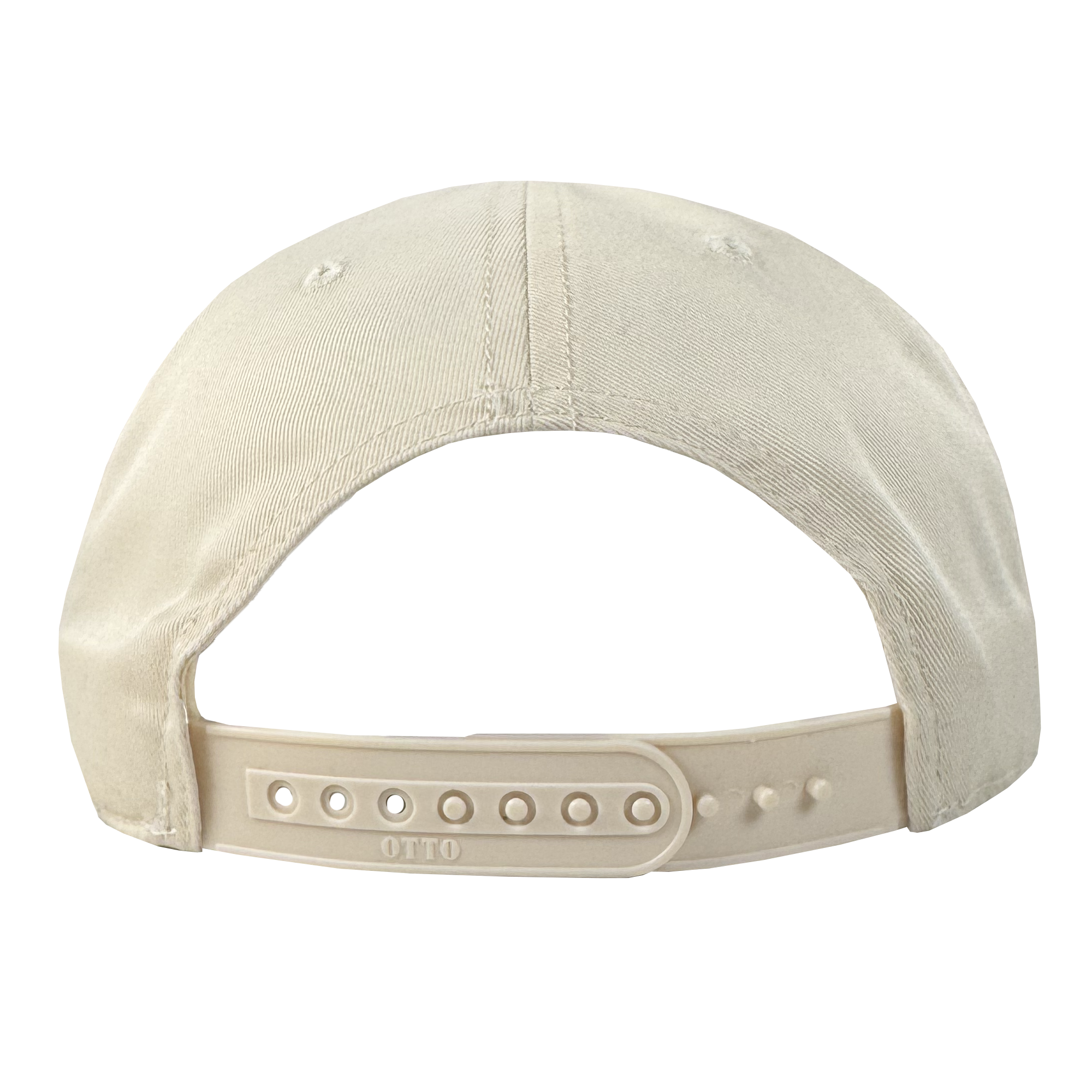 The Oaklandish Skate Club 2-Tone Hat is a beige snapback viewed from the back, with a plastic adjustable strap embossed with "OTTO." The minimalist cap reflects skateboard culture. Brand: Oaklandish. Background is white.