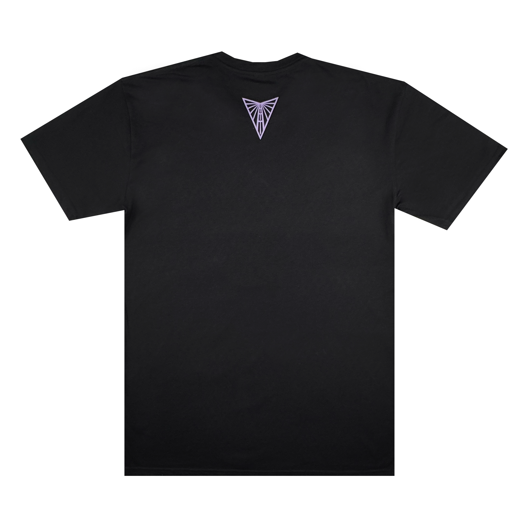 The GSV Golden State Valkyries Balloons Tee is a plain black cotton t-shirt shown from the back, featuring a small white angular triangular logo below the neckline. The rest of the tee is solid black with no extra Golden State Valkyries branding.