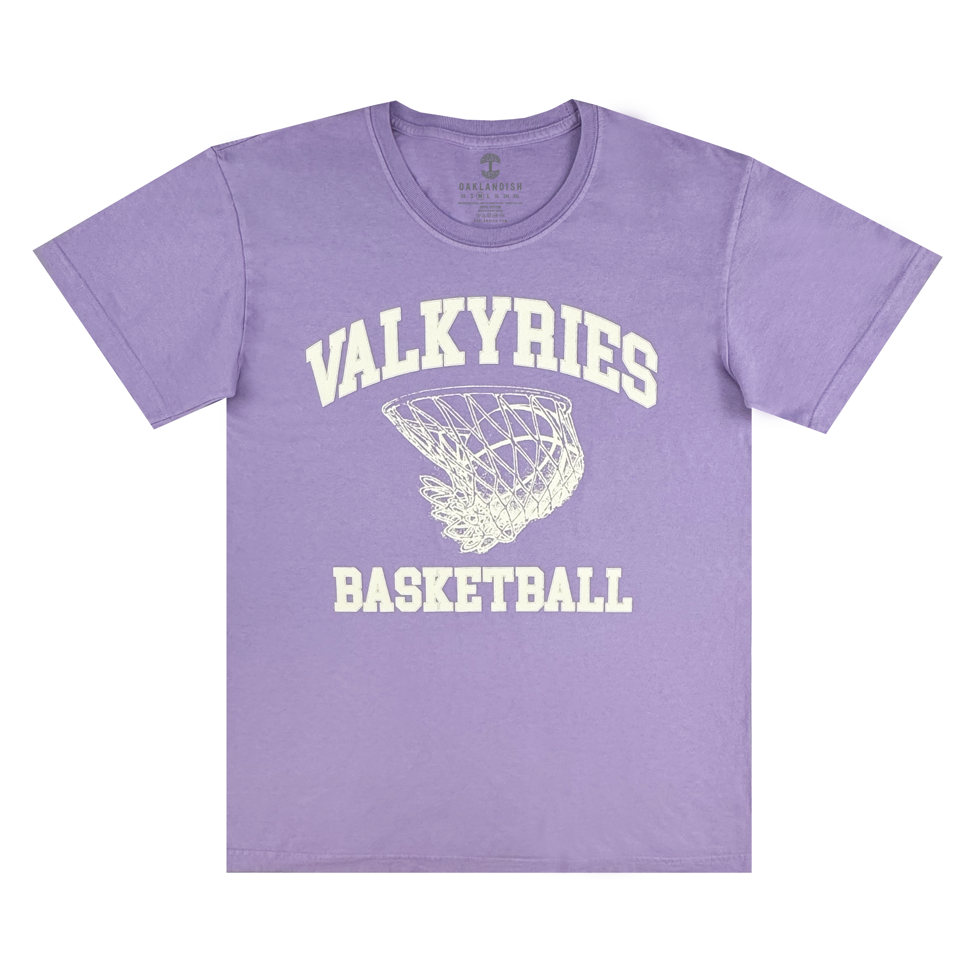 The GSV Golden State Valkyries Rec League Premium Tee features bold "VALKYRIES" and "BASKETBALL" text with a basketball graphic, crafted from organic cotton in lavender—celebrating Valkyries spirit.