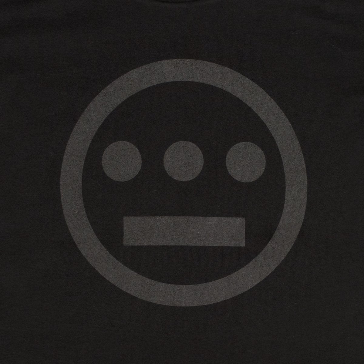 The Women's Hiero Classic Logo Tee by Hieroglyphics features a minimalist black circular logo that embodies the spirit of Hieroglyphics. It showcases three small black dots evenly spaced horizontally above a single horizontal bar, all enclosed within a black circle. The background is also black, making it an ideal emblem for this classic fit t-shirt.