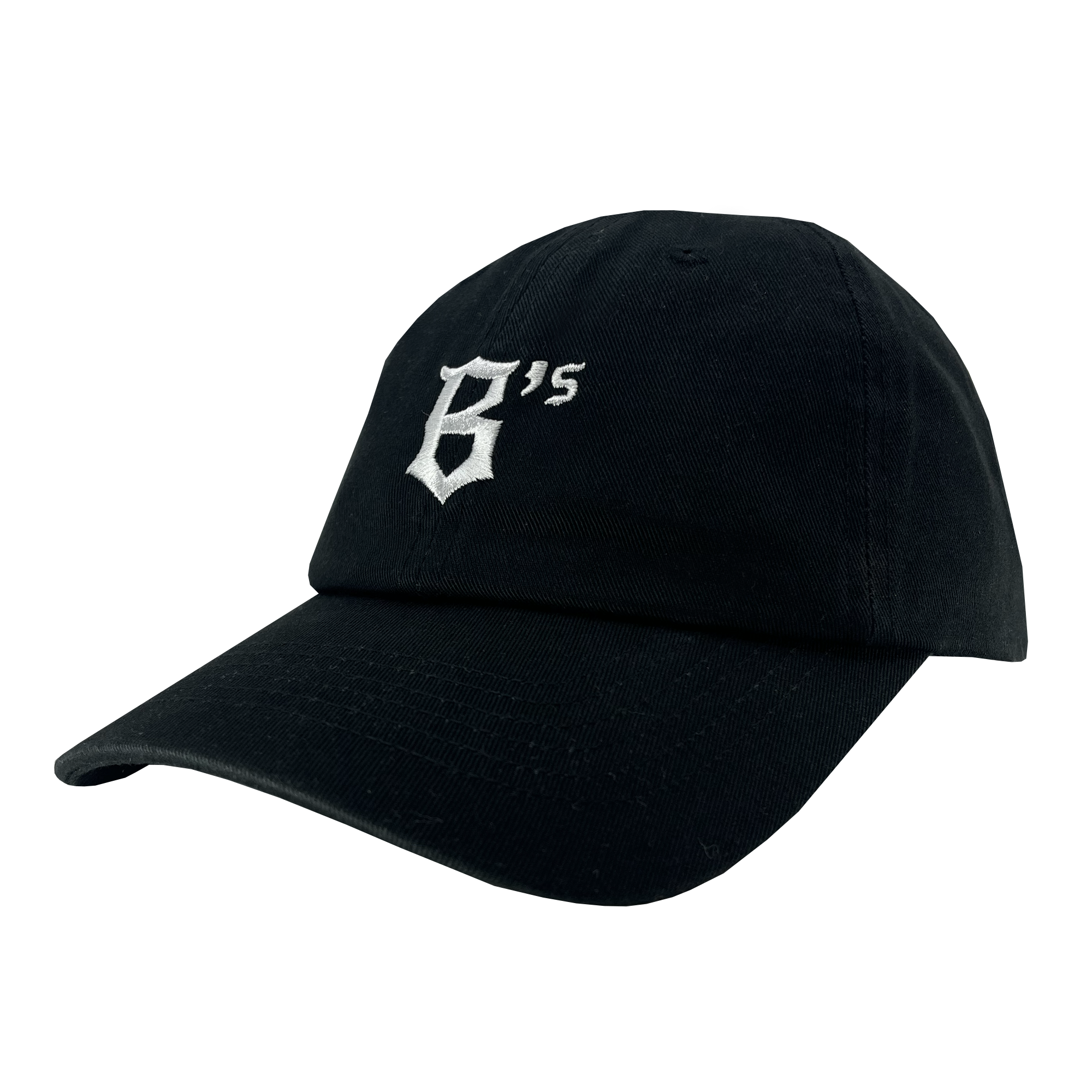 The Oakland Ballers Dad Hat is a black baseball cap with a curved brim. On the front, it showcases a white embroidered design featuring a stylized letter "B" and the number "15" slightly above and to the right, symbolizing the Oakland Ballers. Its simple and clean design makes it perfect for fans of this community-focused experience.