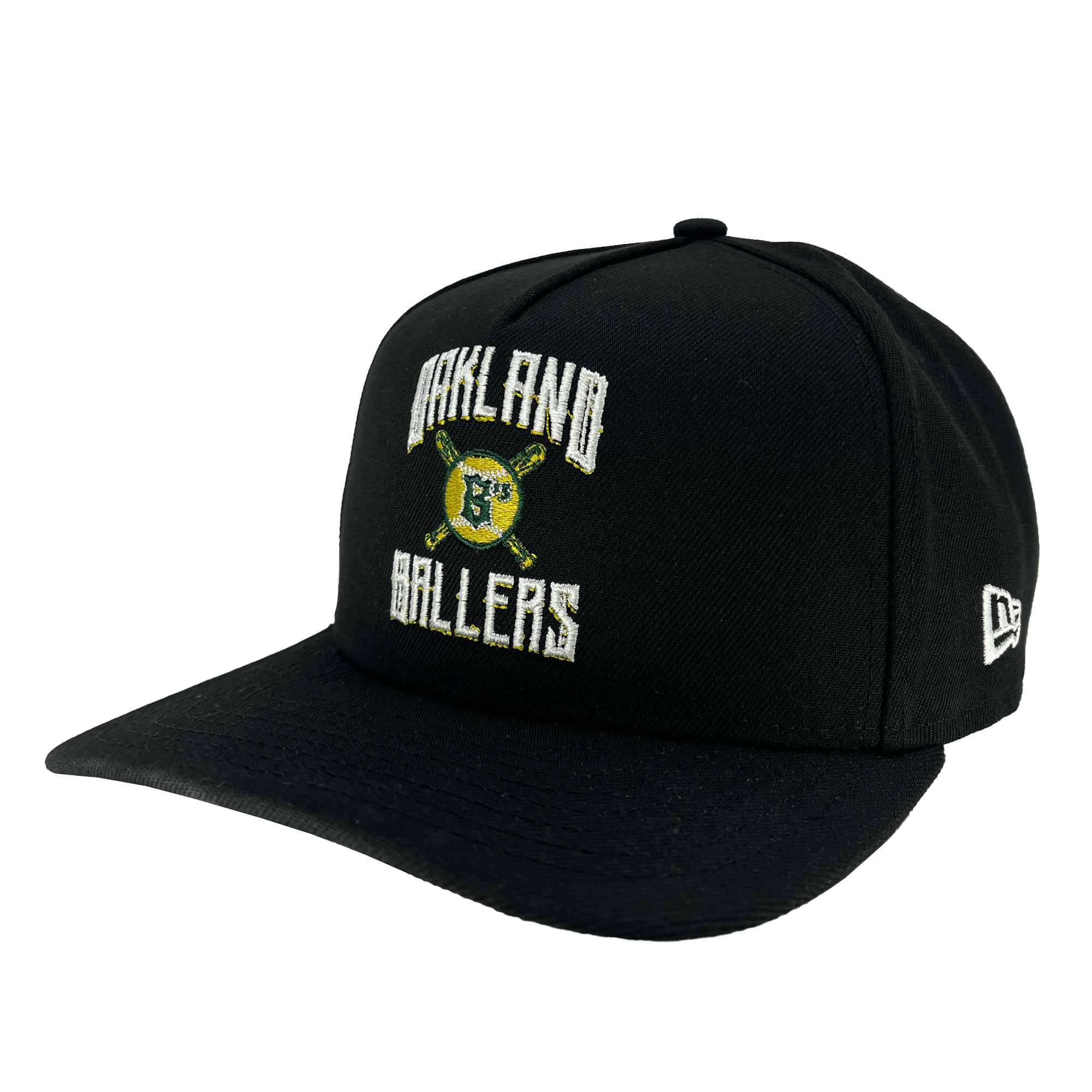 A New Era Oakland Ballers Alt Logo 9FIFTY AF Cap, featuring a black design with white text, perfect for fans of the professional baseball team in the Pioneer League.