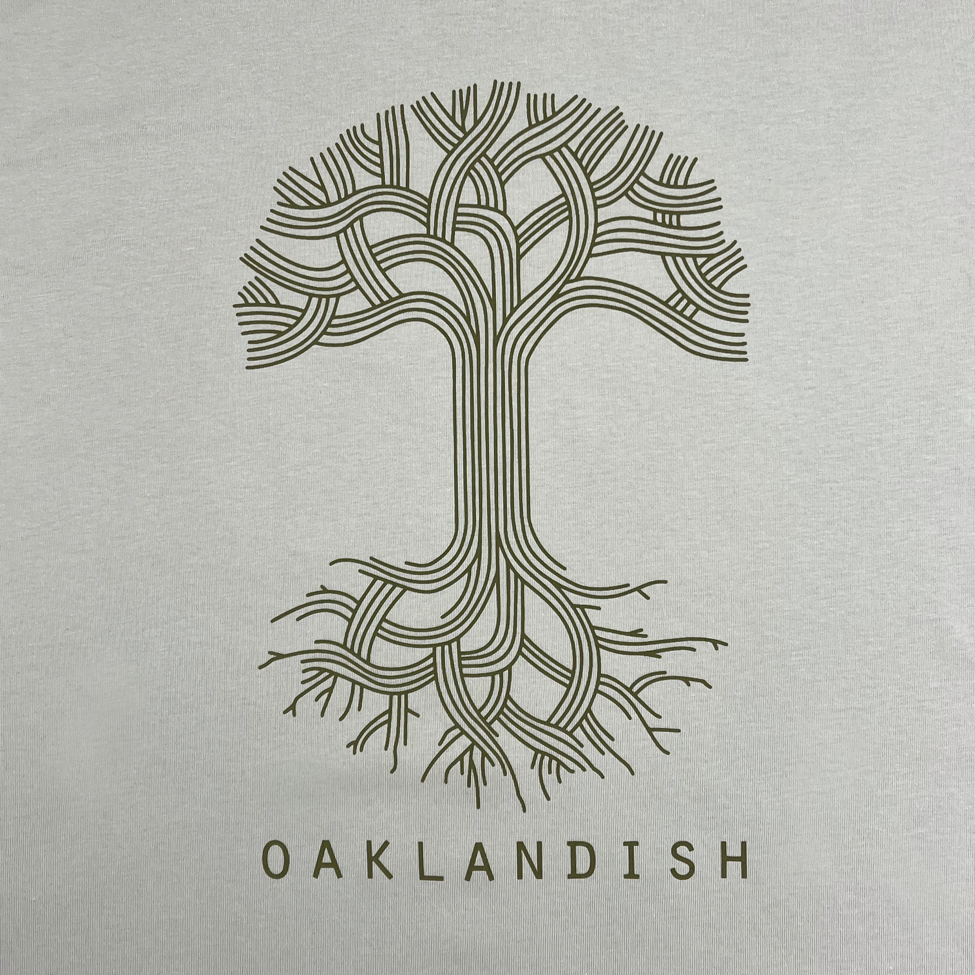 Detail front view Oaklandish classic logo tee bone.