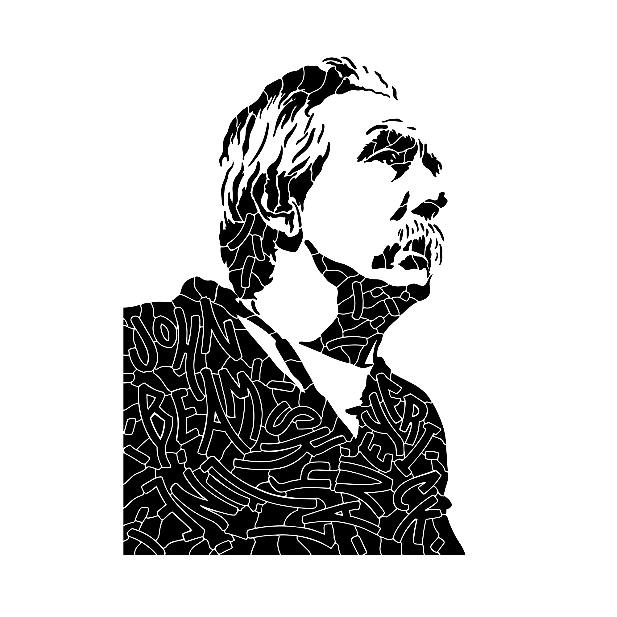 The Coach Beam's Legacy Tee by Oaklandish features a black and white illustration of a mustached man amid abstract shapes with "JOHN BEAMISH SINCLAIR" and nods to Coach Beam’s Legacy Foundation, all on a white background.