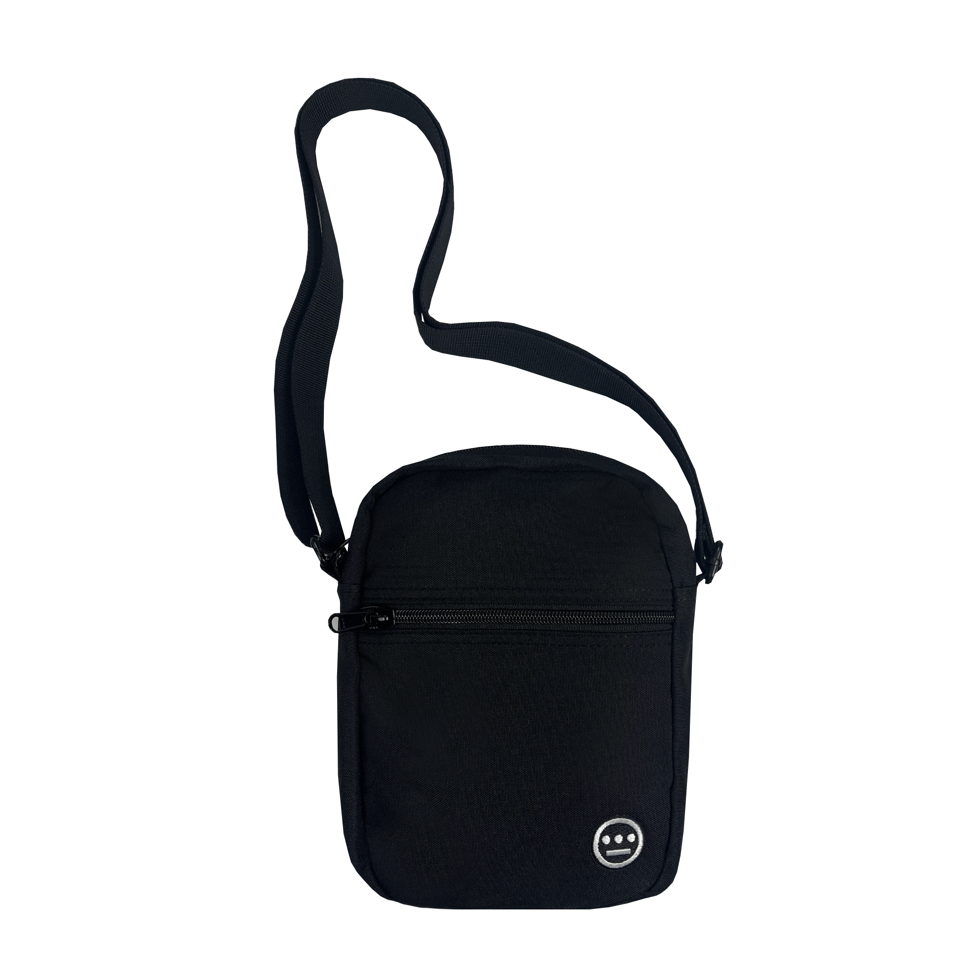 Front view of black shoulder bag with Hiero logo near bottom right corner.