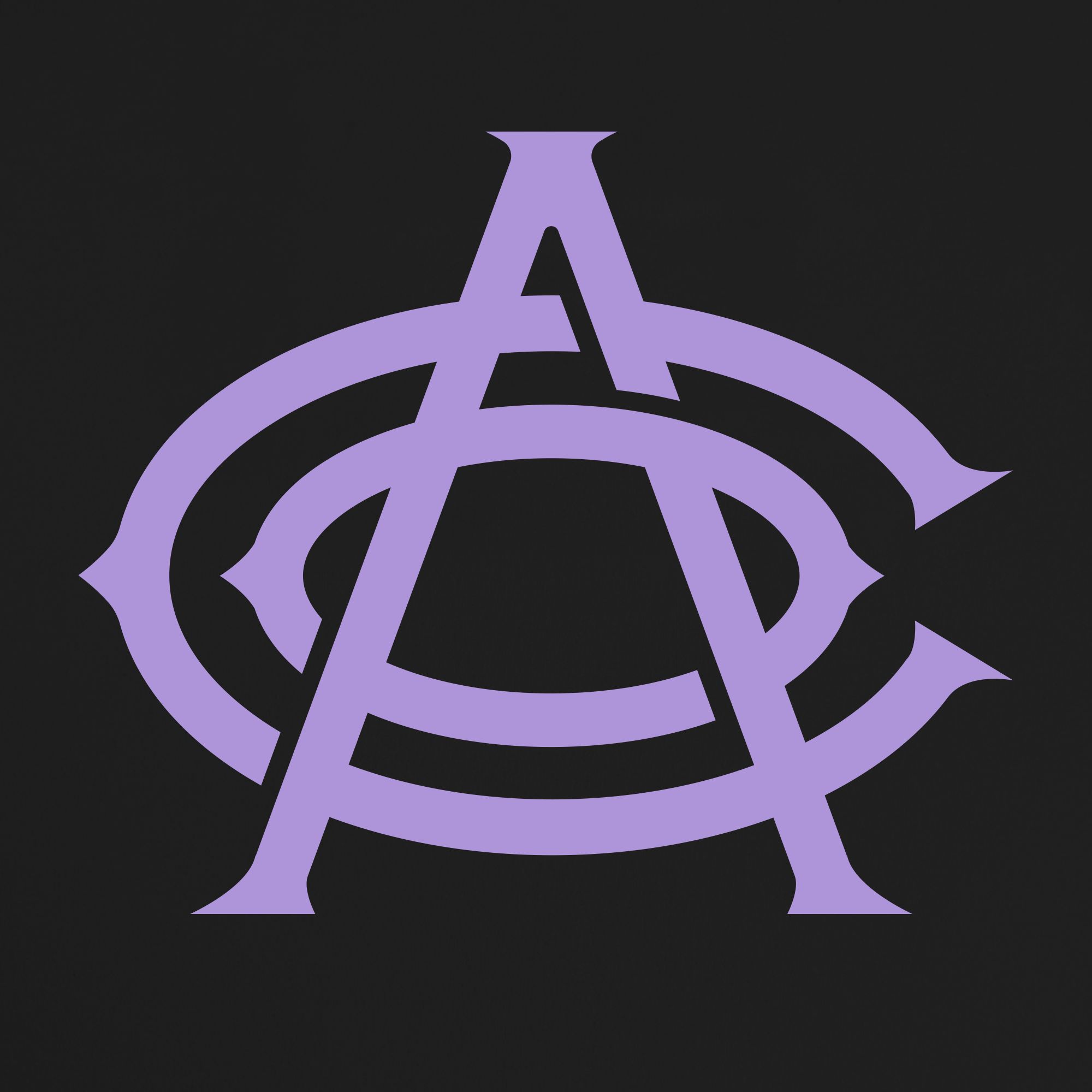 A bold, purple overlapping “A” and two “C”s form a stylized monogram on a solid black background, capturing the spirit of the Oakland Athletic Club. The centered “A” is partially encircled by two “C”s—one facing left and the other right—creating a modern, symmetrical design that stands out on the OAC Tee by OAC. This classic fit t-shirt is crafted from heavyweight cotton for lasting comfort and style.