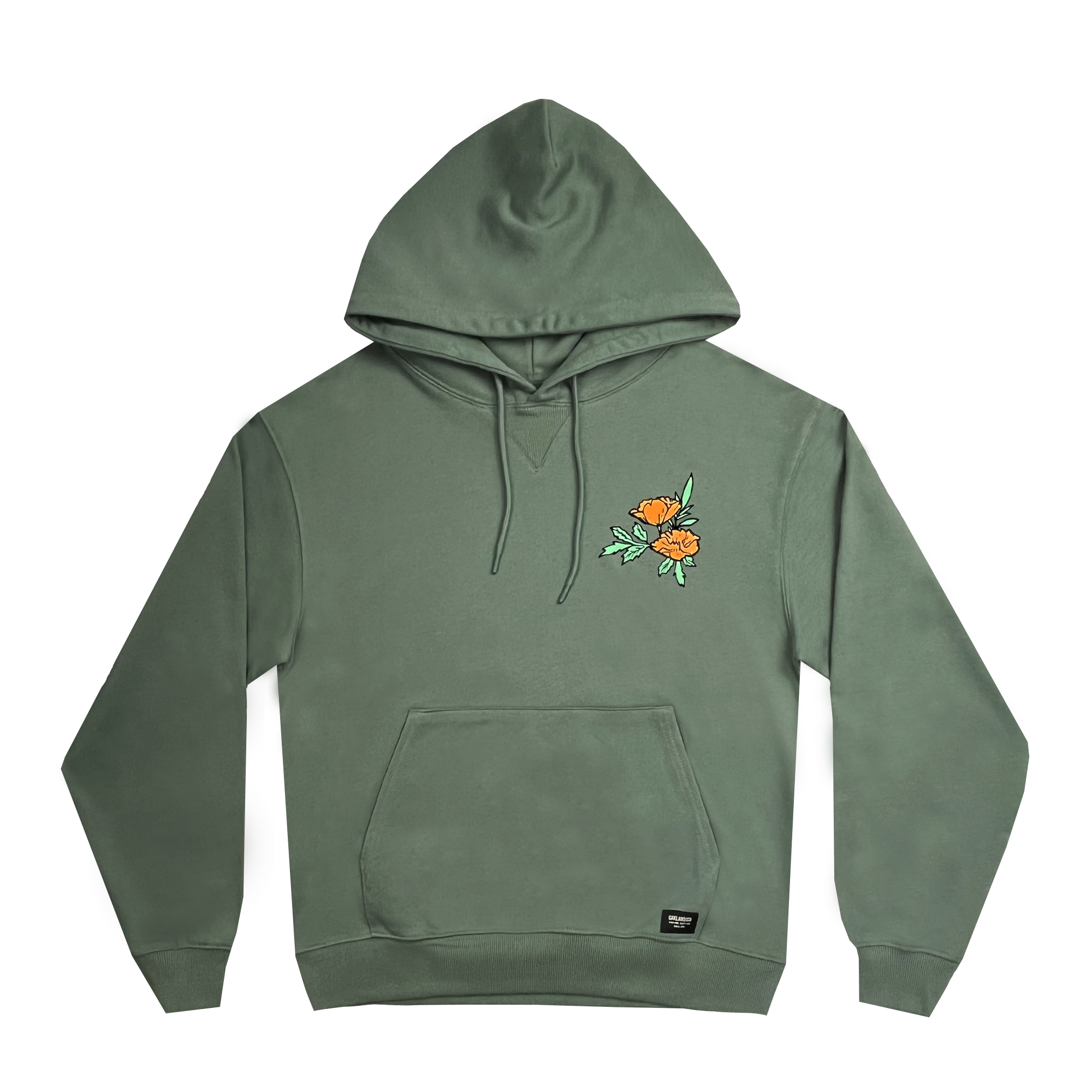 Front view of premium green hoodie with Oakland Dream design .