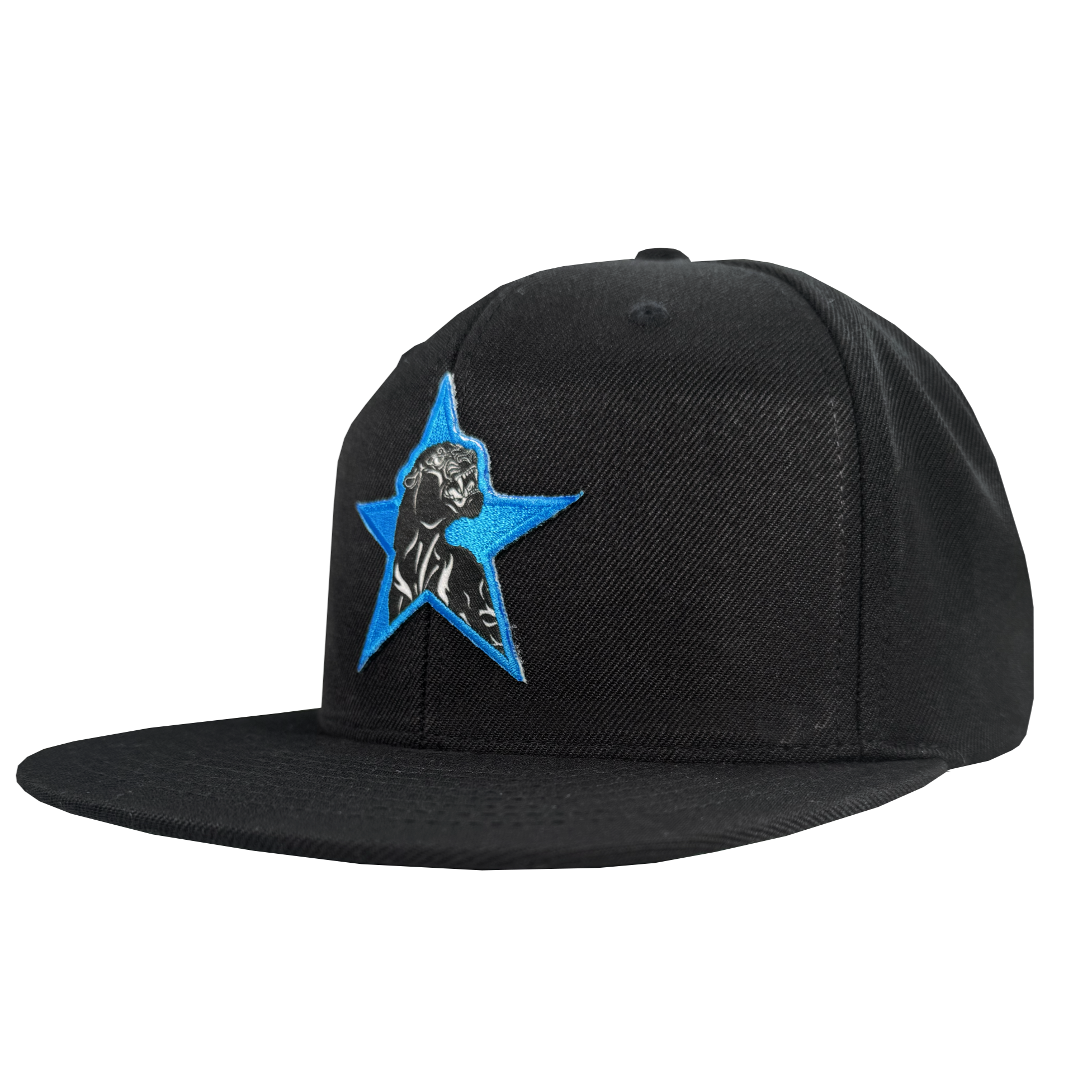 The Oaklandish “Power of the People Snapback” is a black flat-brim cap with a blue star and a stylized black-and-white head-and-shoulders graphic, shown at an angle against a white background.