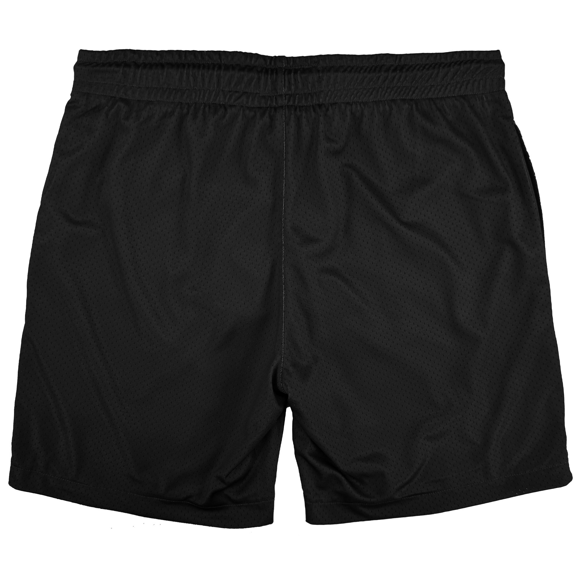 A pair of GSW Arched Black-Letter Shorts from the Town Collection, shown from the back on a white background, featuring plain black textured fabric, an elastic waistband, and no visible logos, patterns, or pockets.