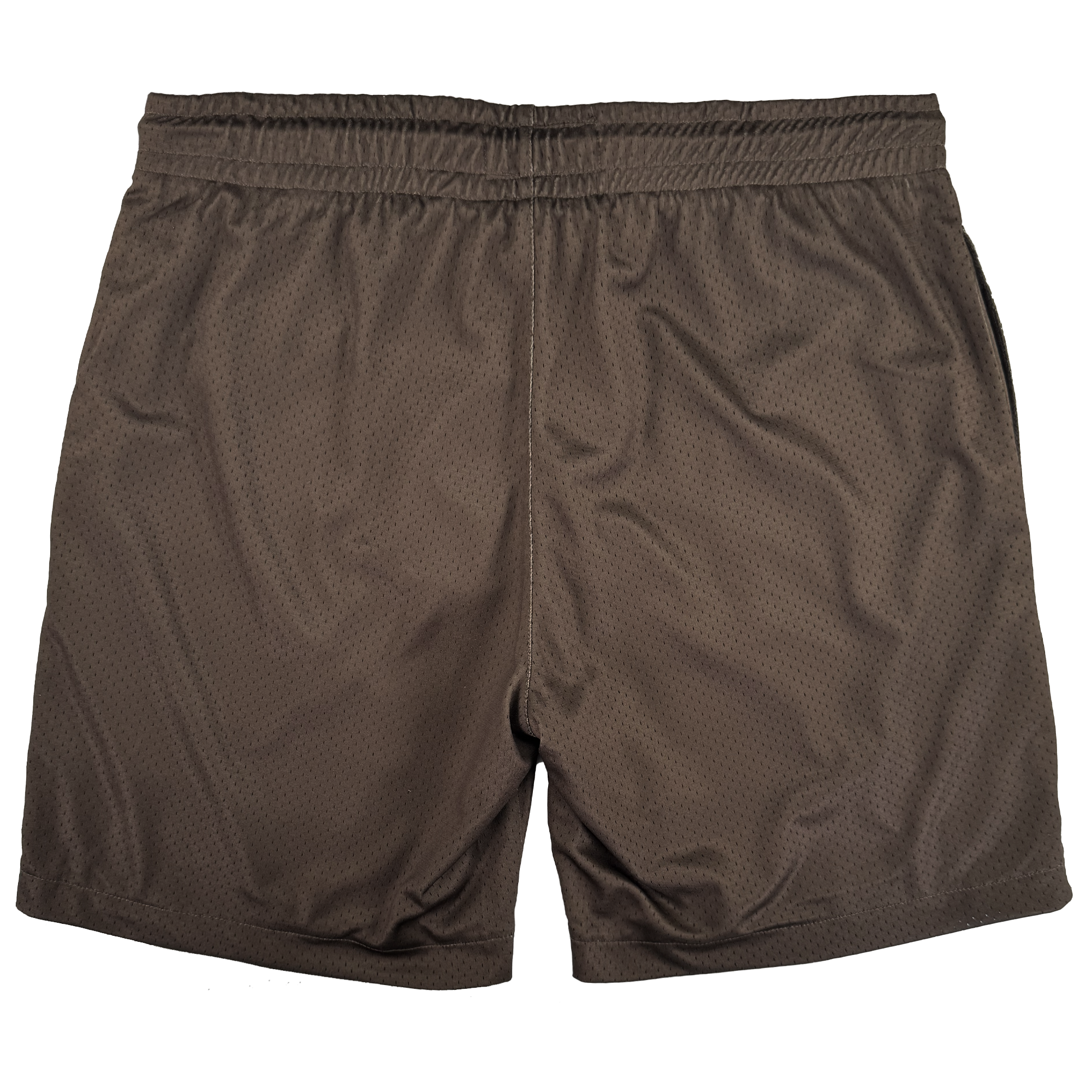 A pair of GSW Arched Black-Letter Shorts featuring an elastic waistband, lightweight fabric with a subtle dotted texture and sheen, displayed flat on a white background. From the Golden State Warriors Town Collection Oaklandish collab.