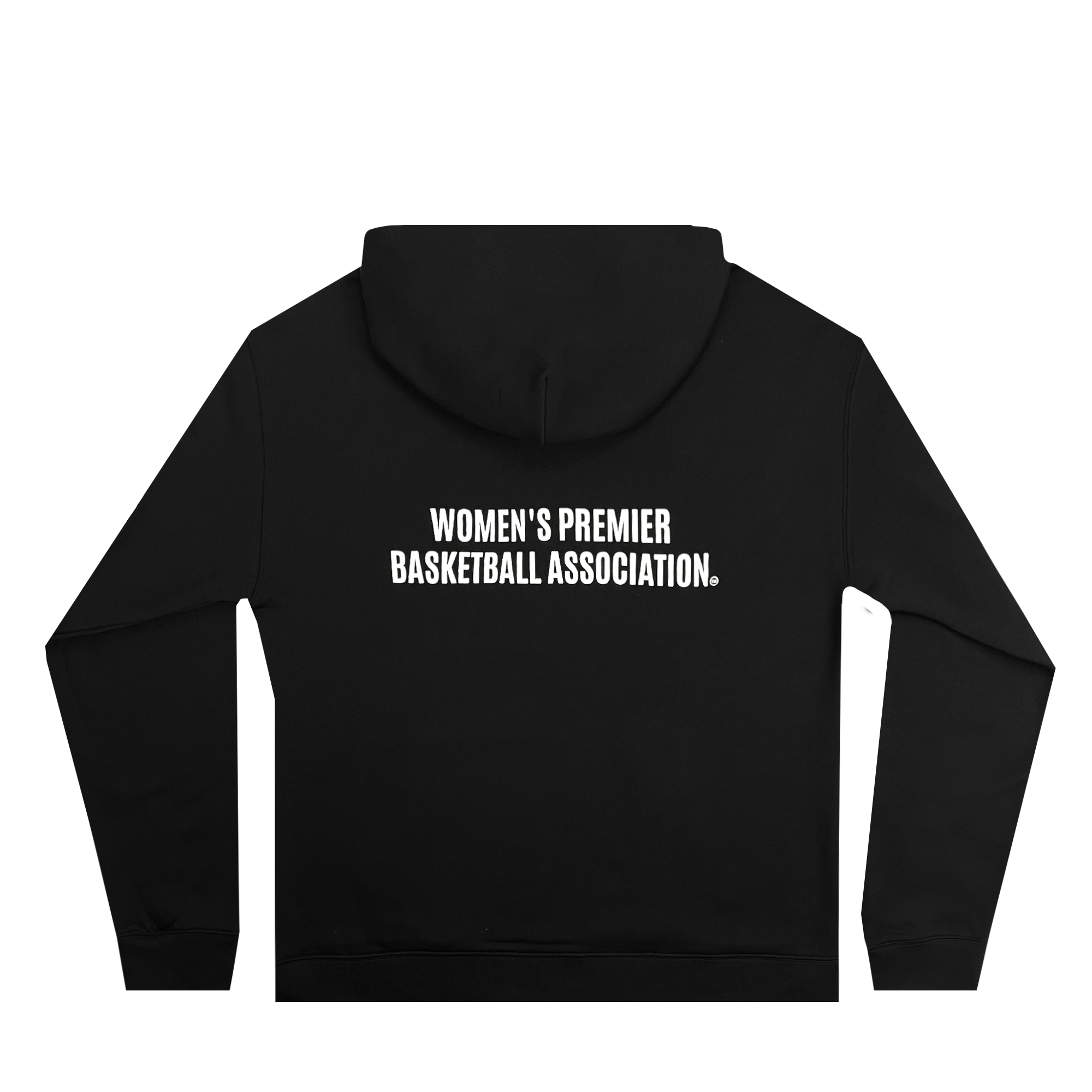 Back view of black WPBA hoodie with Women's Premier Basketball Association.
